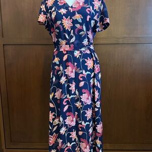 LOFT Floral Navy Dress